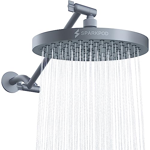 SparkPod Round Rain Shower Head with Extension Arm - Height Adjustable Shower Head with High Pressure Performance - Easy 1-Minute Installation (6" Round, Luxury Polished Chrome)