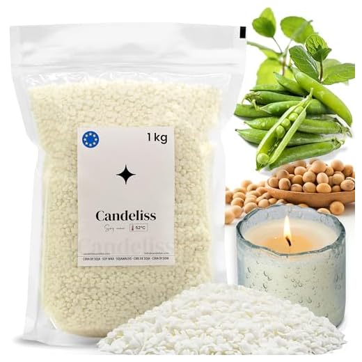 CANDELISS Cera para velas en Vaso 1kg. Cera de soja bajo punto de fusion para hacer velas caseras 1kg Material hacer velas blancas aromaticas color Soy candle wax candle making (1kg)
