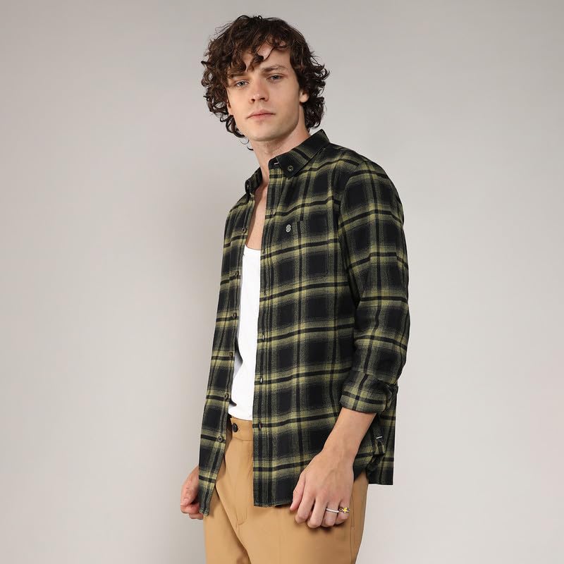 Image of CAHOOT Men's Brushed Buffalo Check Shirtfor Casual Wear | Spread Collar | Long Sleeve | Button Closure | Shirt Crafted with Comfort Fit for Everyday Wear