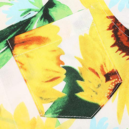 Ochenta Toddler Boys Button Down Hawaiian Shirt, Kids Short Sleeve Sunflower Print Aloha Party Tropical Beach White Sunflower 120Cm - 4T #TOP3