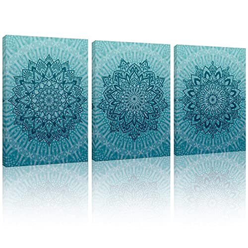 Peinture bleu sarcelle mandala sur toile premium art géométrique de salon