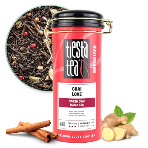 Tiesta Tea - Chai Love Tea | Spiced Chai Black Tea | Premium Loose Leaf Tea Blend | High Caffeinated Black Tea | Make Hot or Iced Tea & Brews Up to 50 Cups - 4 Ounce Refillable Tin Tiesta Tea - Chai Love Tea | Spiced Chai Black Tea | Premium Loose Leaf Tea Blend | High Caffeinated Black Tea | Make Hot or Iced Tea & Brews Up to 50 Cups - 4 Ounce Refillable Tin