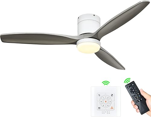 YITAHOME Ventilador de techo de perfil bajo de 52 pulgadas con control remoto de luces y de pared, ventilador de montaje empotrado con motor de CC