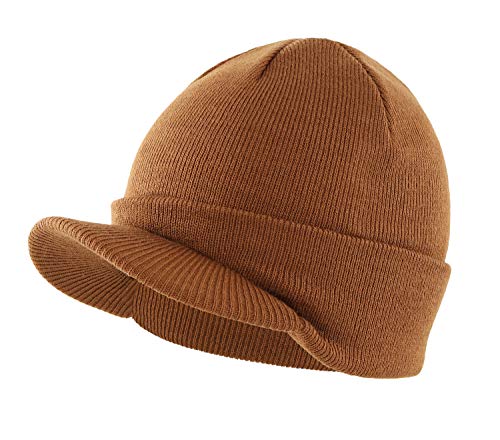 Image of Home Prefer Men's Winter Beanie Hat with Brim Warm Double Knit Cuff Beanie Cap Watch Radar Hat