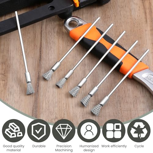 Image of 10 Pcs Wire Brush, Stainless Steel Extended Cleaning End Brushes Small Wire Brush Extended Pen Polishing Rotary Tools Accessories 6 mm End Scrub, 3 mm Mandrel