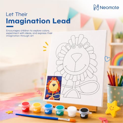Image of Neomate Canvas Painting Kit for Kids | DIY Painting Set with 1 Printed Canvas, 6 Acrylic Paint Pots & Brush | Art and Craft Kit, Paint Kit for Kids, Birthday Gift, Return Gift, Creative Activity Set
