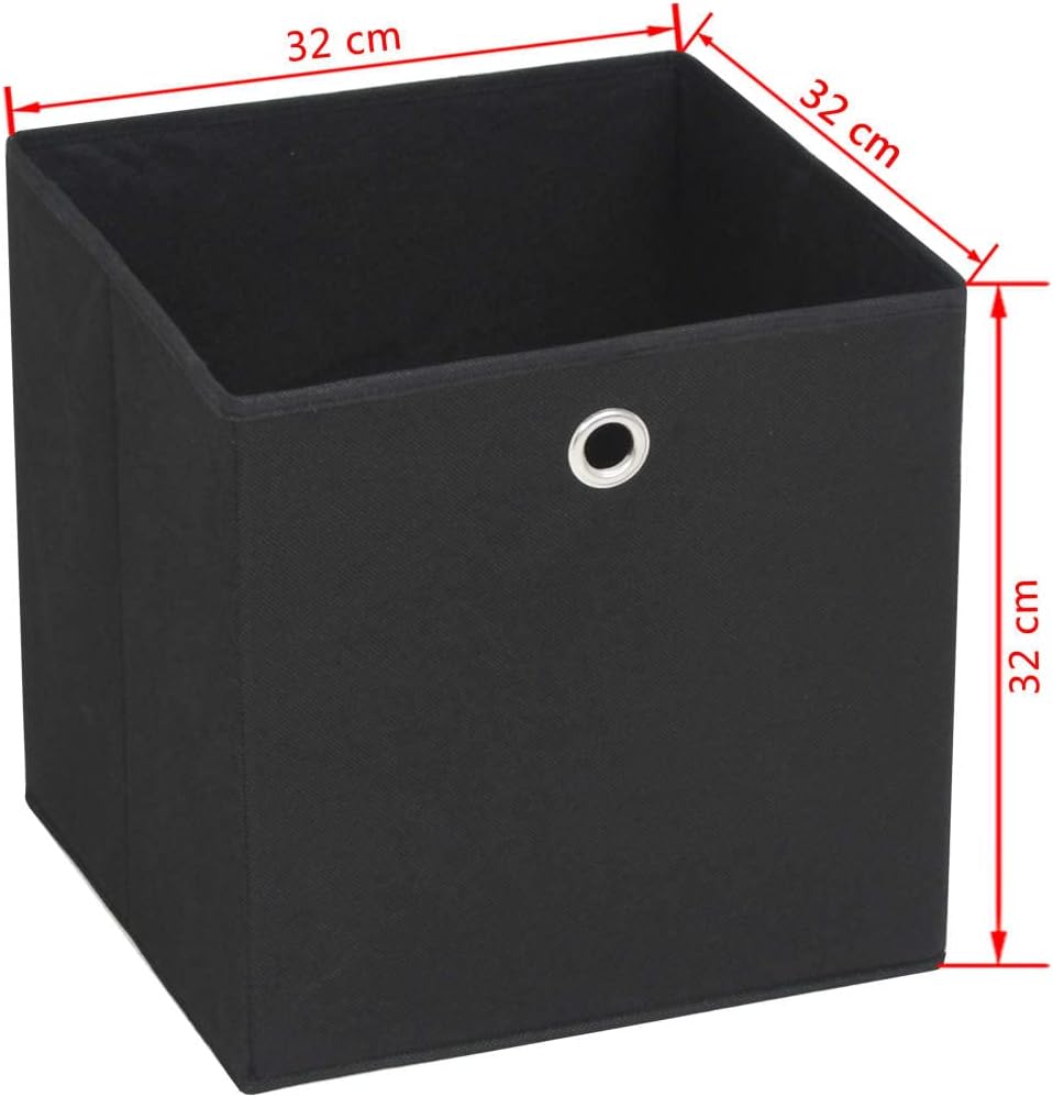 vidaXL Black Non-woven Fabric Storage Boxes, 12.6"x12.6"x12.6" Dimension, Pack of 4, Foldable Design with Metal Eyelet, Multifunctional Organizer