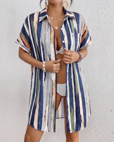 Image of Bsubseach Women Swimsuit Coverup Shirt Dress Button Down Bathing Suit Cover Up Beach Vacation Outfits