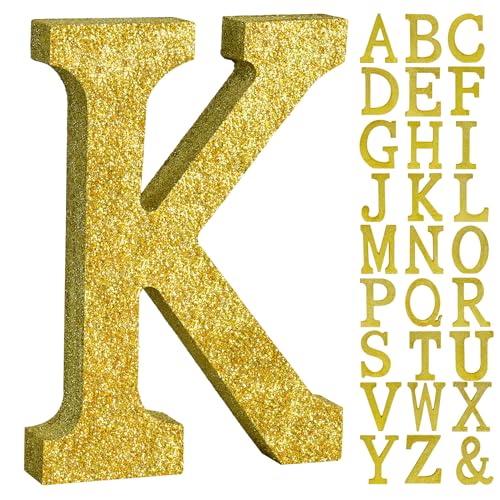 Image of TONIFUL 8 Inch Gold Glitter Letter K Table Centerpiece A-Z Gold Birthday Party Decorations,Gold Alphabet K for Birthday,Chrismas,Graduation,Bridal Shower,Wedding,Anniversary Party Supplies