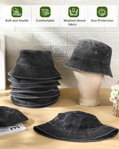 Image of Sureio Washed Cotton Bucket Hats Bulk for Women Men Wide Brim Summer Cap Unisex Beach Fishing Hat for Adult Outdoor, Plain