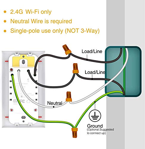 Smart Light Switch, Gosund 2.4Ghz WiFi Switch Works with Alexa, Google Assistant, Remote Control/Voice Control and Schedule, Neutral Wire Required, Single-Pole, No Hub Required, (2 Pack) - Thumbnail 7
