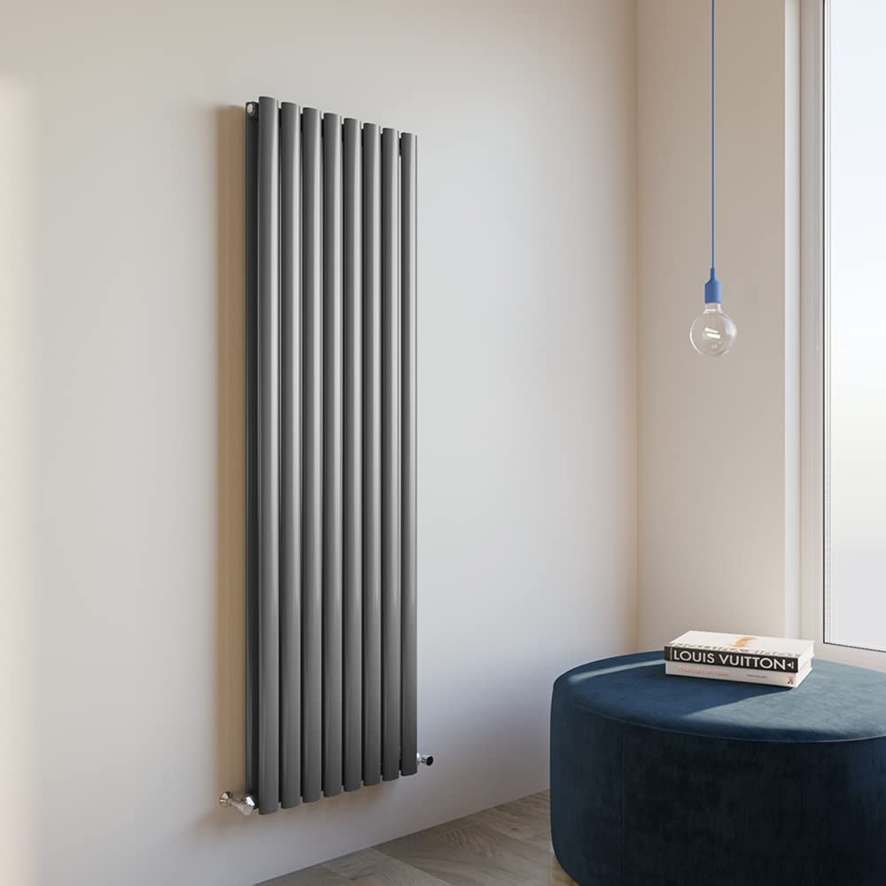 Huibathroom Anthracite Oval Column Radiator 1600X472mm Vertical Design Double Central Heating Rad