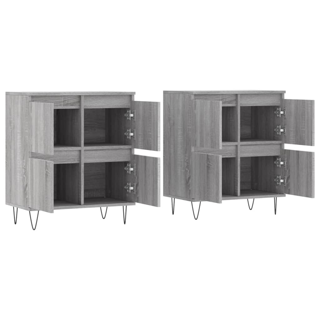 Buffet Salon et Salle à Manger, Enfilade Style Classique 2 Pièces, Meuble de Rangement en Bois d'Ingénierie et Métal, 120 x 35 x 70 cm, Couleur Sonoma Gris