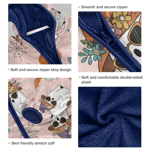 Halloween Ghosts with Accessories Toddler Fleece Jacket Girl Boys Hooded Fleece Jacket Coat Warm Outwear Zip-up 3-10T3