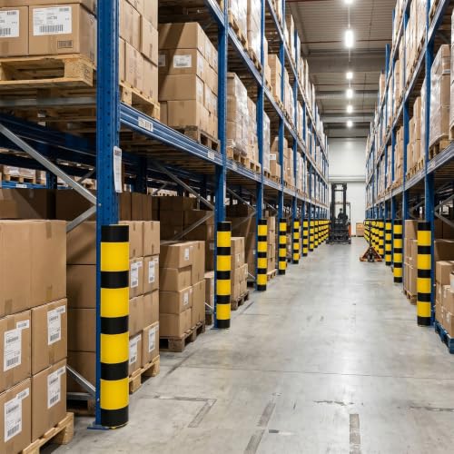 Image of Forklift Column Protector 4-Pack - 23.6 inch x 4.72 inch Warehouse Rack Safety Guard for 80-100mm Posts - High Visibility Impact Protection for Industrial Warehouse & Parking Garage