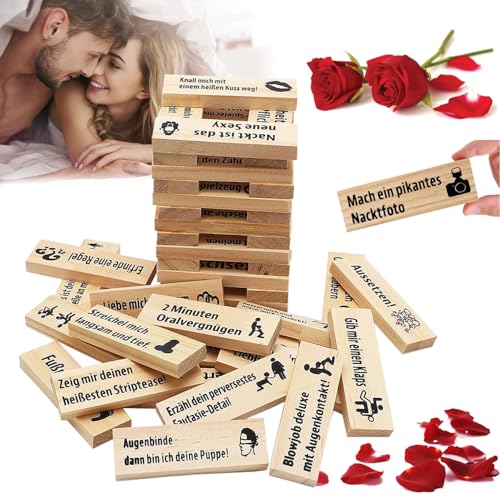 HBSFBH Deutsch Stapelspiel aus Holzblöcken for Paare 48 Stück Lust Tower Blocks Super Naughty Block Tower Game Couple Game Blocks Valentinstag Paarspiel für Erwachsene Erotikspiele Sex Spiel
