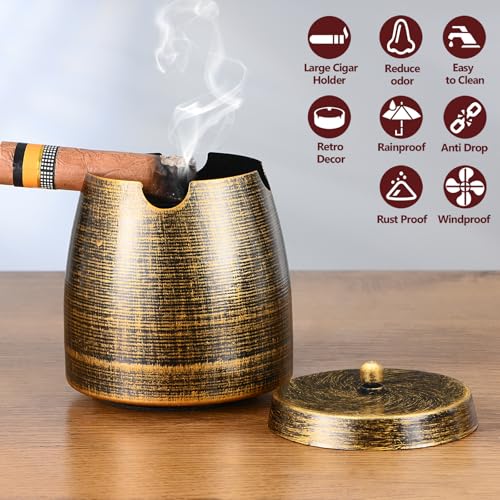 Cigar Ashtray with Lid for Outdoors Outside Patio Home Retro Decor,Large Holder Ashtray Windproof,Cigar Accessories Gift for Men Dad Husband Boyfriend (X-Large) - Thumbnail 7