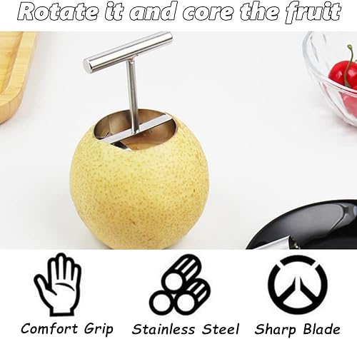Miniatura 3 de chislim 2 piezas de descorazonador de manzana, descorazonador de pera de acero inoxidable, herramienta de descorazonador de frutas, juego de