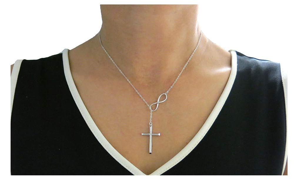 TQHGM Mädchen Accessoires 925 Infinity Cross Lariat Sterling Silber Anhänger Halskette Geburtstagsgeschenk