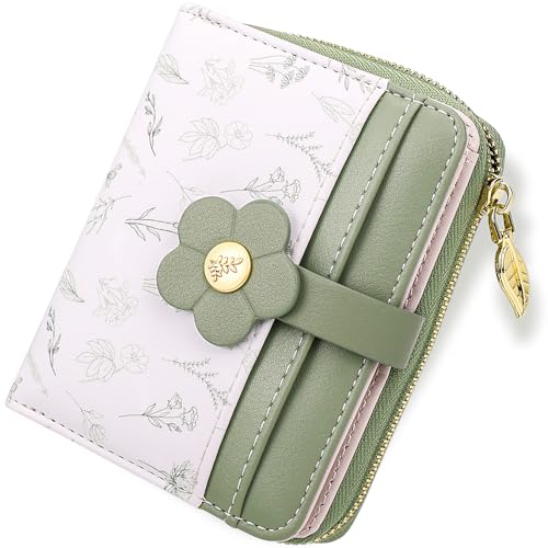 Image of Farcauo Cute Floral Womens Wallet Small Wallets for Women Thin Green Women's Wallet Kawaii Flower Card Wallets for Women Ladies