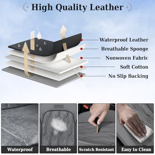 Image of Coverado Car Seat Cover Full Set, Waterproof Front and Back Seat Covers for Cars, 5-Pack Leather Seat Covers, Car Seat Protectors, Driver Seat Cushions Fit for Most Vehicles Gray