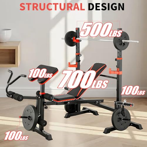 Image of MAIDOMA 1500LBS Foldable 8 IN 1 Weight Bench Set, Adjustable Flat Incline Decline Bench Press with Upgraded Wide Squat Rack and Leg Extension for Full Body Home Gym Workout (US Stock)
