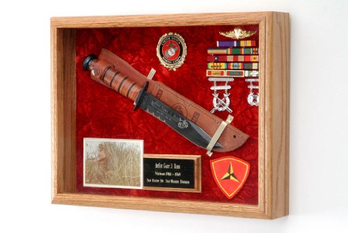 Military Knife or Pistol Display Case wall mount - 16 x 12 x 3 All Branch of service available (USCG Emblem/Black Velvet)