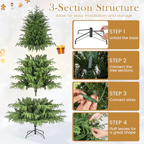 Image of Goplus 6 FT Pre-Lit Artificial Christmas Tree, Hinged Full Xmas Tree with 746 PVC & Soft TPE Branch Tips, 270 Warm White LED Lights, Foldable Metal Stand, Home Office Holiday Decoration
