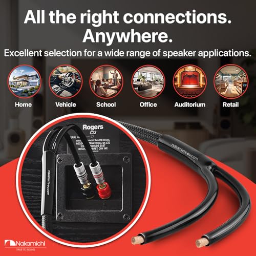 Image of Nakamichi Excel Series 24k Gold Plated Banana Plugs With Speaker Cable Wire 99.9% Oxygen-Free Copper (OFC) Heavy Duty Braided for Amplifier Hi-Fi Home Theatre - Black (14AWG / 3 feet / 0.9m)