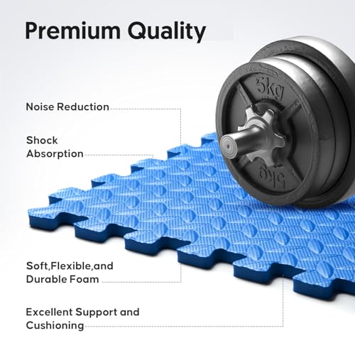 Image of 32 Pack Home Gym Mat, Puzzle Exercise Mat,EVA Interlocking Foam Floor Tiles for Home Workout Equipment and Kids' Play Areas - Blue, 24 in x 24 in x in - 32 Tiles (Blue, 32 Pack 128 sq ft)