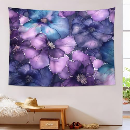 Tapisserie Fleurs aquarelles violettes pour decorer un salon ou une chambre de dortoir 150x200cm