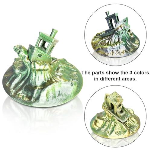 Image of YOUSU Silk PLA 3D Printer Filament, Tri-Color Coextrusion PLA Filament 1.75mm,Shiny Silk Coextruded PLA,Silk Gold-Green-Black Three-Color Filament,1kg /2.2lbs