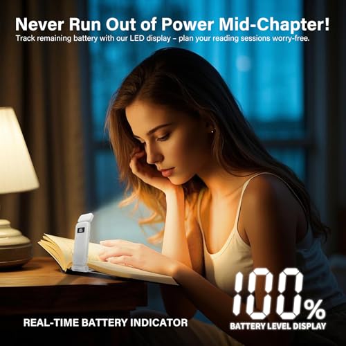 Image of KTEBO Rechargeable Book Light with Clip & Battery Indicator, 9 Luminescence Modes, USB-C Portable 1.6 oz Ultralight Lamp for Night Reading in Bed, Readers - White