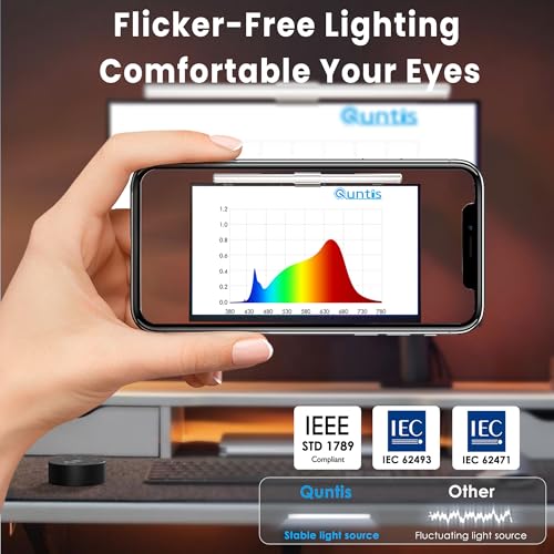 Image of Quntis Monitor Light Bar Pro White, Eye-Care No Glare USB Computer Lamp, Stepless Dimming & Auto-Dimming Brightness, Dual Control, Modern Aesthetic Space Saving Desk Accessories Office Gaming Reading