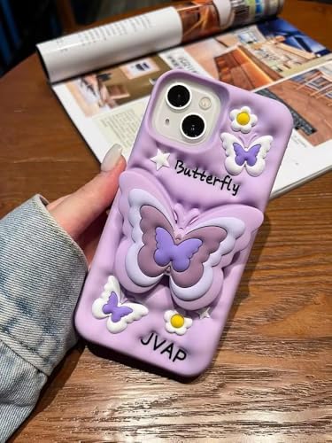 Image of COVERLY for iPhone 12 Pro 3D Butterfly Cartoon Pop Case,Premium Silicone Case Love Lavender Color with Phone Holder Cool Full Protective Cute Kawaii Aesthetic Cover for Apple iPhone 12 Pro