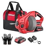 POPULO 20V Electric Drain Auger, 25FT Plumbing Snake Drain Clog Remover Tools, Cordless Drain Cleaner for Toilet, Sewer, Bathroom, Sink and Shower, 2.0Ah Battery and Charger Included