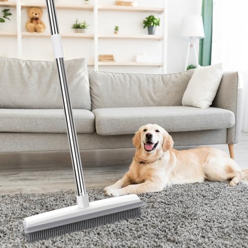volumoon Gummibesen mit Stiel, Besen Gummiborsten mit Abzieher, Weicher Besen, Kehrbesen, Bodenbürste für Innenbereich, für Teppich Böden Entfernen HaustierHunde Katzen Tiere Haare – Bild 7