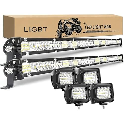 LIGBT 2Pcs 32 Inch 288W Slim LED Light Bar Kit 4PCS LED Pods 4Inch 60W Spot Flood Combo Fog Driving Lights Work Light Roof Bumper Lamp Offroad Lights for 4x4 Trucks SUV ATV UTV