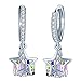 Produktbild SixLuo Damen Ohrringe aus 925 Sterling Silber mit Zirkonia Sterne Würfel Kristall Ohrhänger Creolen Geschenk für Mädchen/Frau/Freundin/Tochter