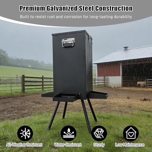 Automatic Deer Feeder 50-80LB Heavy Duty Gravity Deer Feeder, Galvanized Steel Deer Hunting Feeder with Handle, 4 Feeding Trays and Stands, Portable Weatherproof Metal Wildlife Feeder for Field Farm