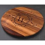 Personalized Lazy Susan Turntable - Large 18” Acacia Wood - Engraved Dark Wood - Custom Personalized 2020 - Image 3