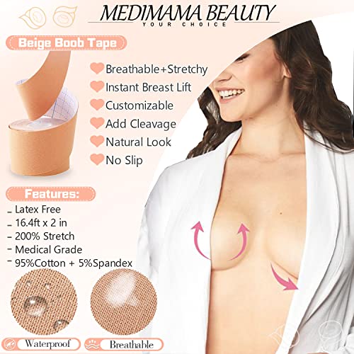 Medimama Boob Tape Breast Lift Tape Adhesive Bra Nipple Covers for Women,Big Bust Friendly Push Up Strong Support