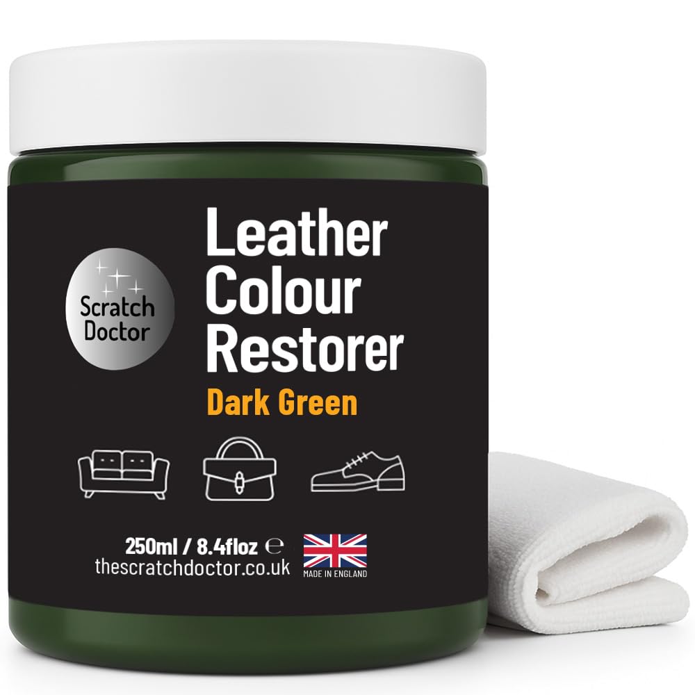 Leather Colour Restorer Recolouring Balm Repair Treatment for Faded & Worn Absorbent Leather Furniture, Sofas, Chairs (Dark Green, 250ml)