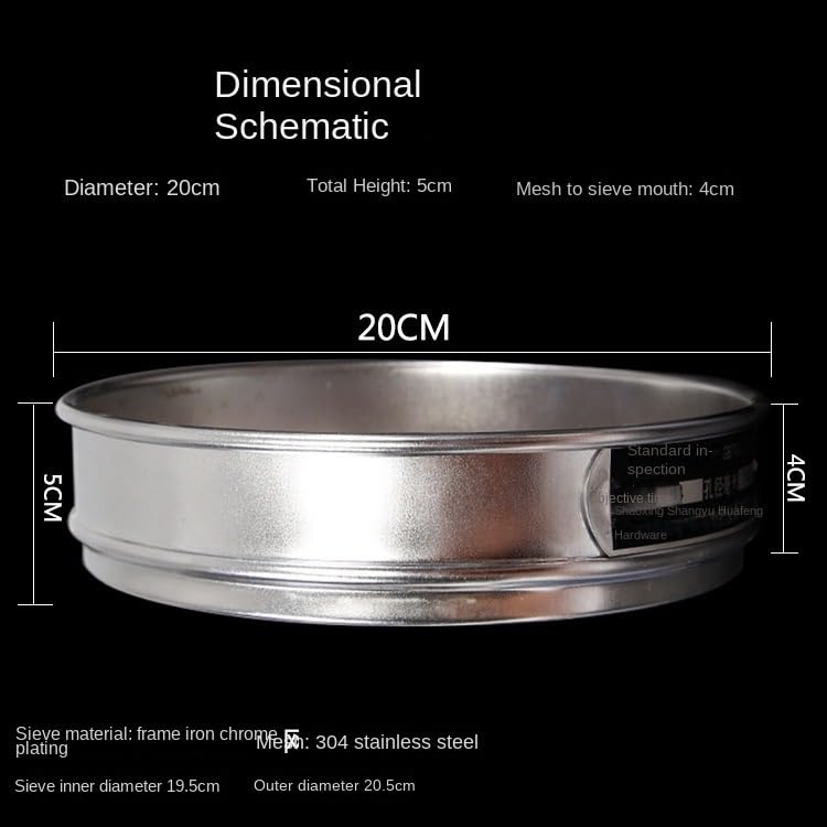 Tamis de test de laboratoire standard de 20 cm de diamètre, filtre SUS 304, cadre chromé, tamis d'inspection d'échantillonnage, tamis de pharmacopée(60 mesh)