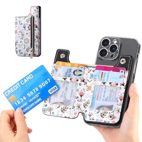 Magnetic Stick on Phone Wallet - Small Floral Pattern Design, RFID Anti-Theft Protection, Secure Holder for Coins, Cash & Credit Cards - Ideal for On-The-Go Users, Daily Use, Travel, Shopping, Black2