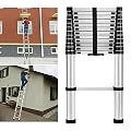 Stainless Steel 12.5ft Telescoping Foldable Ladder Heavy Duty EN131 Extendable Loft Attic Extension Ladder Lightweight Portable for Indoor Outdoor Use 330LB Load Capacity
