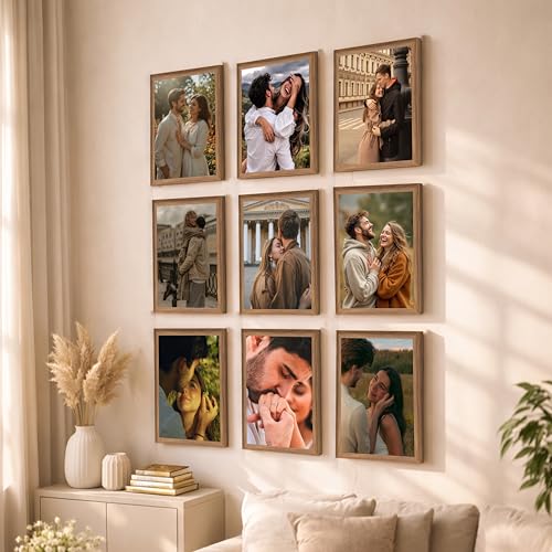 Image of Art Street Wooden Photo Frame for living room, Aesthetic Cave Design Photo Frames for Photograph, Art Work, Certificates Set of 9 (8x12 Inch, Brown)