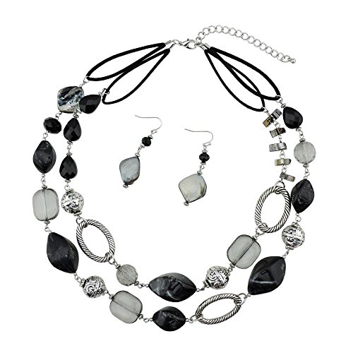 Bocar 2 Strand Statement Choker Shell Necklace and Earring Set for Women Gift (NK-10370-black)