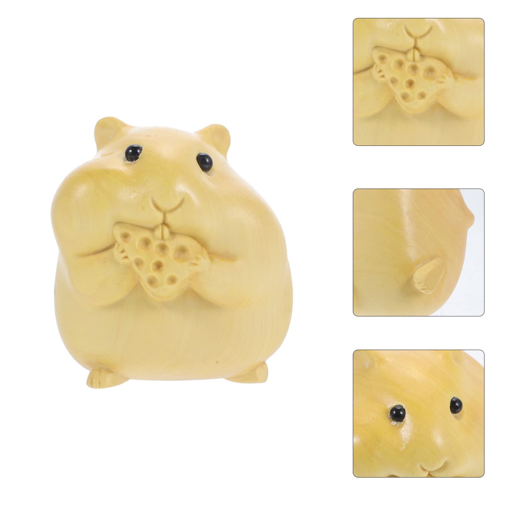 YARNOW 4pièces Figurine Bois De Hamster Sculptée Main Décoration Animale Adorable Bois Statuette Mignonne pour Maison Bureau