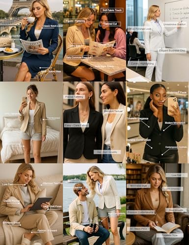 FOLUNSI Women's Business Casual Cropped Blazer Lapel Collar Long Sleeve Work Office Suit Jacket with Fully Lined Black, Small